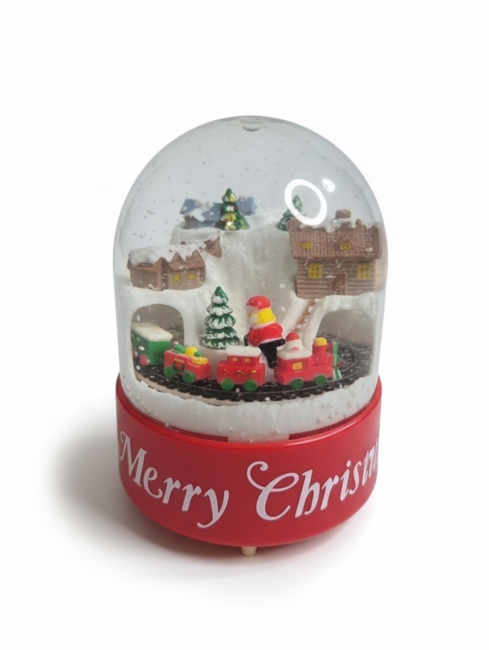 Musical Christmas Snow Globe Winter Village Scene Red "Merry Christmas" Base
